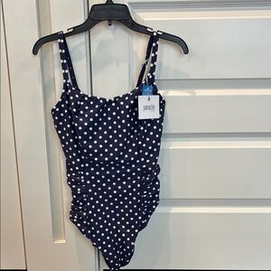 Panache Navy Blue and White Polka Dot One-Piece Swimsuit